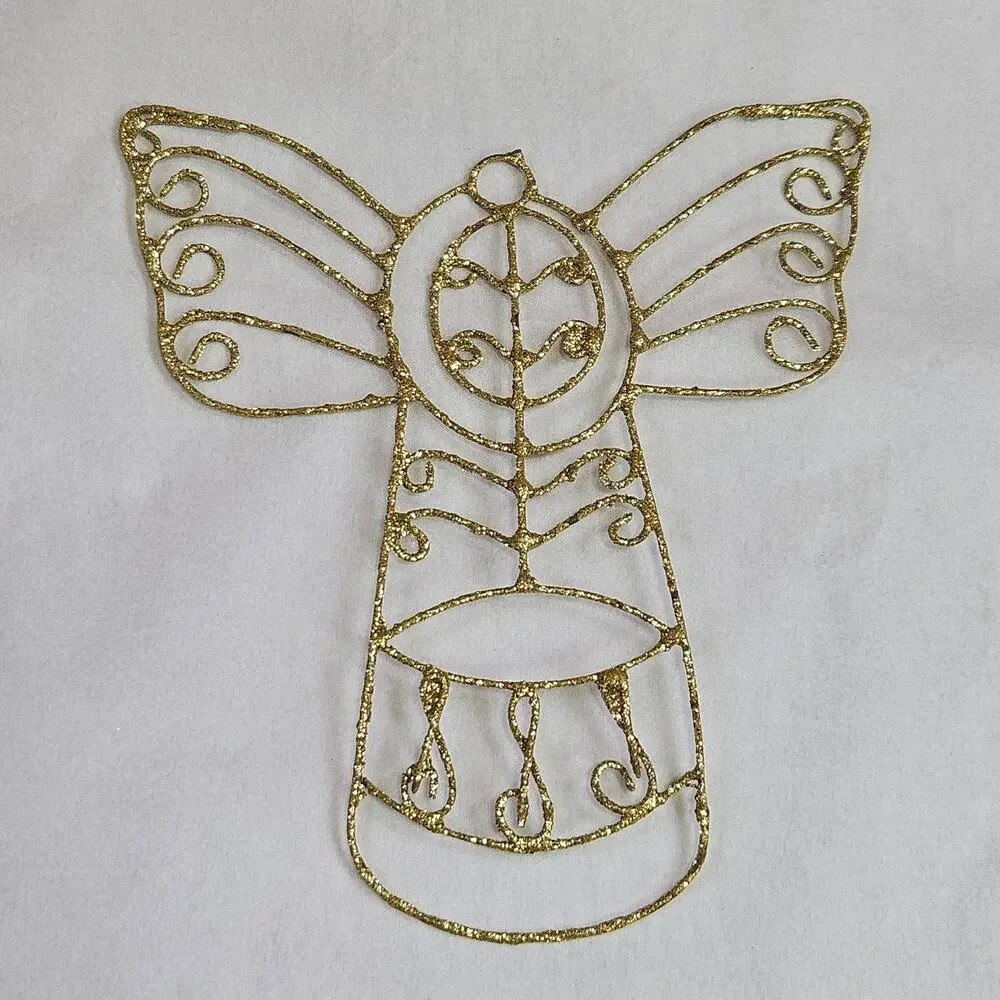 Vintage Christmas Angel Ornament Twisted Wire Gold Glitter Sparkle Metal Retro